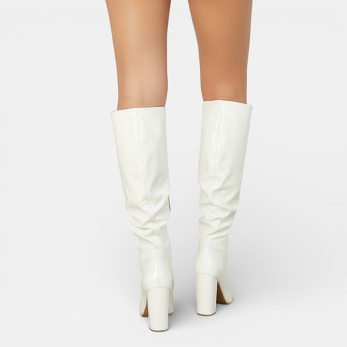 Botas de charol mujer con tacón grueso y punta fina 9