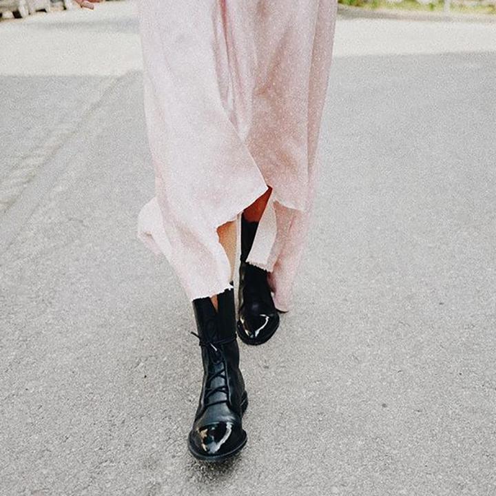 Botas de cuero para mujer con cordones clásicas de tacón bajo 8
