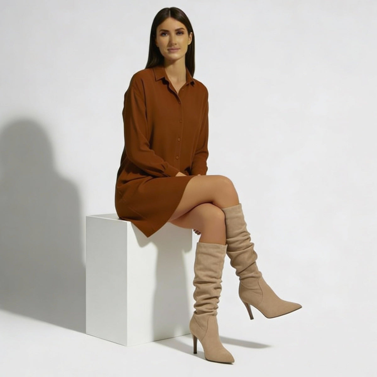 Botas de tacón de aguja para mujer de ante con punta fina 4
