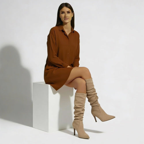 Botas de tacón de aguja para mujer de ante con punta fina 4