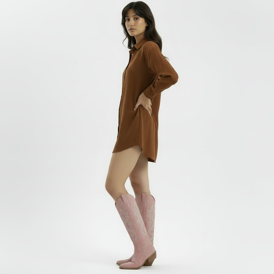 Botas vaqueras de ante para mujer con tacón cuadrado bajo 6