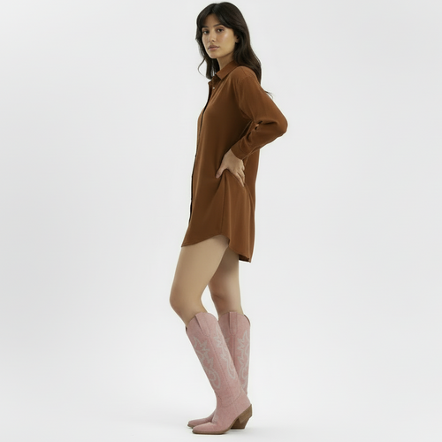 Botas vaqueras de ante para mujer con tacón cuadrado bajo 6