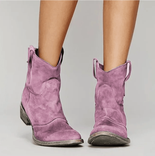Botines camperos de ante para mujer de tacón bajo y punta redonda 3