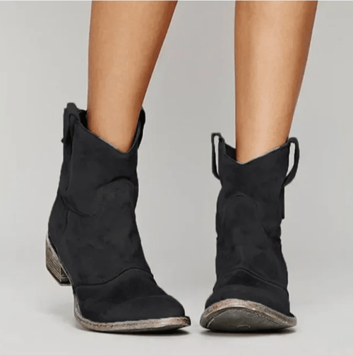 Botines camperos de ante para mujer de tacón bajo y punta redonda 4