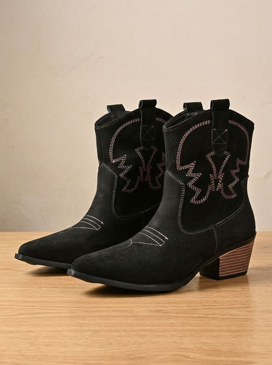 Botines cowboy mujer con bordado y puntera fina 1