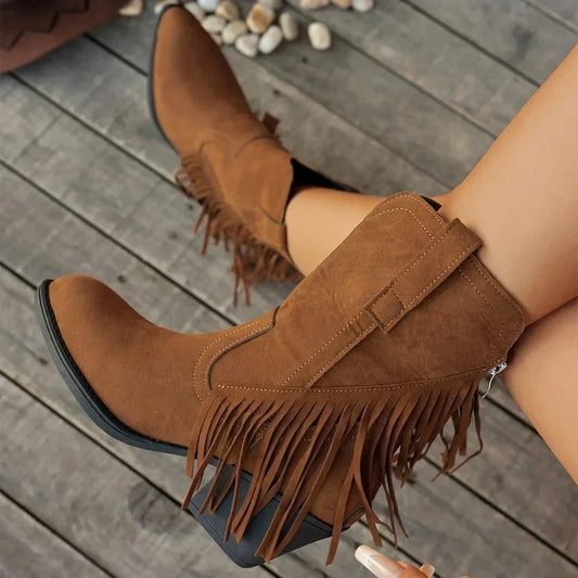 Botines cowboy mujer con flecos y cremallera lateral 1