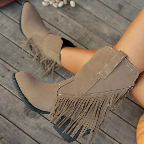 Botines cowboy mujer con flecos y cremallera lateral 2