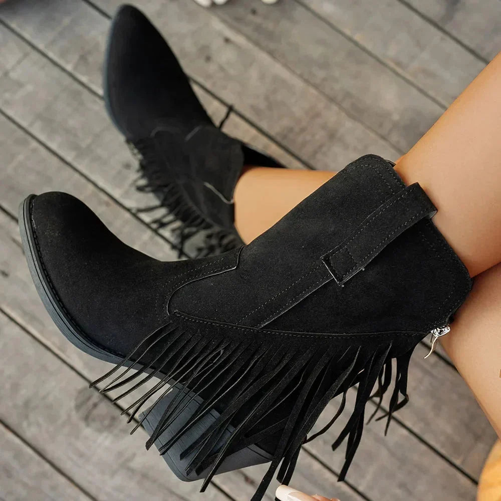 Botines cowboy mujer con flecos y cremallera lateral 3