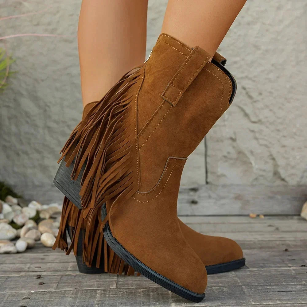 Botines cowboy mujer con flecos y cremallera lateral 4