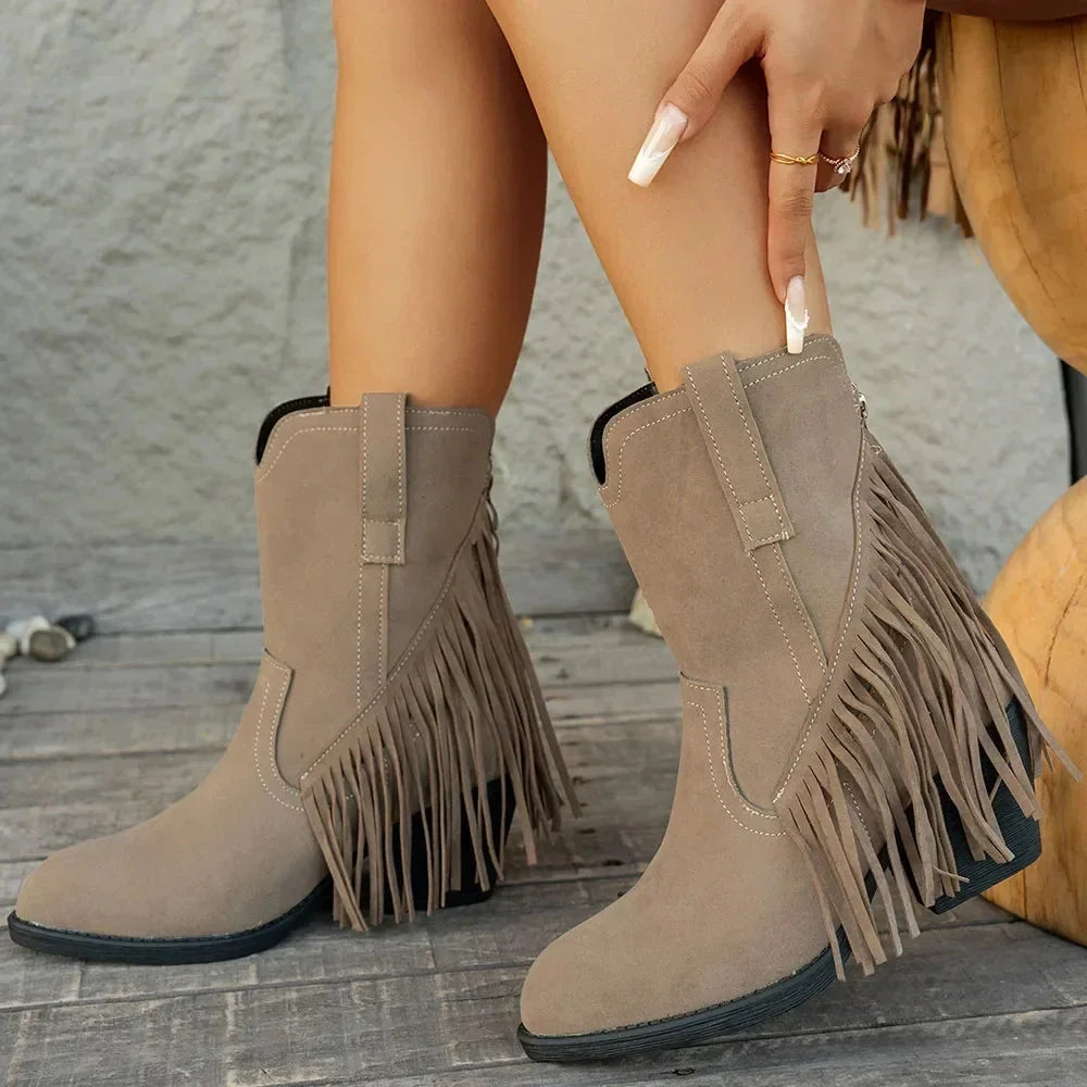 Botines cowboy mujer con flecos y cremallera lateral 5