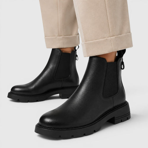Botines de piel de oveja para mujer tipo chelsea con tacón medio 9
