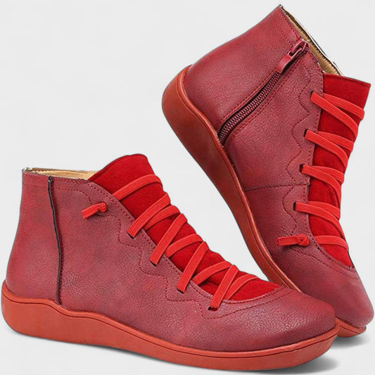 Botines mujer con cordones y cremallera lateral planos 1