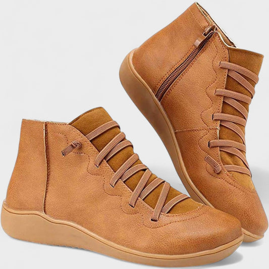 Botines mujer con cordones y cremallera lateral planos 2