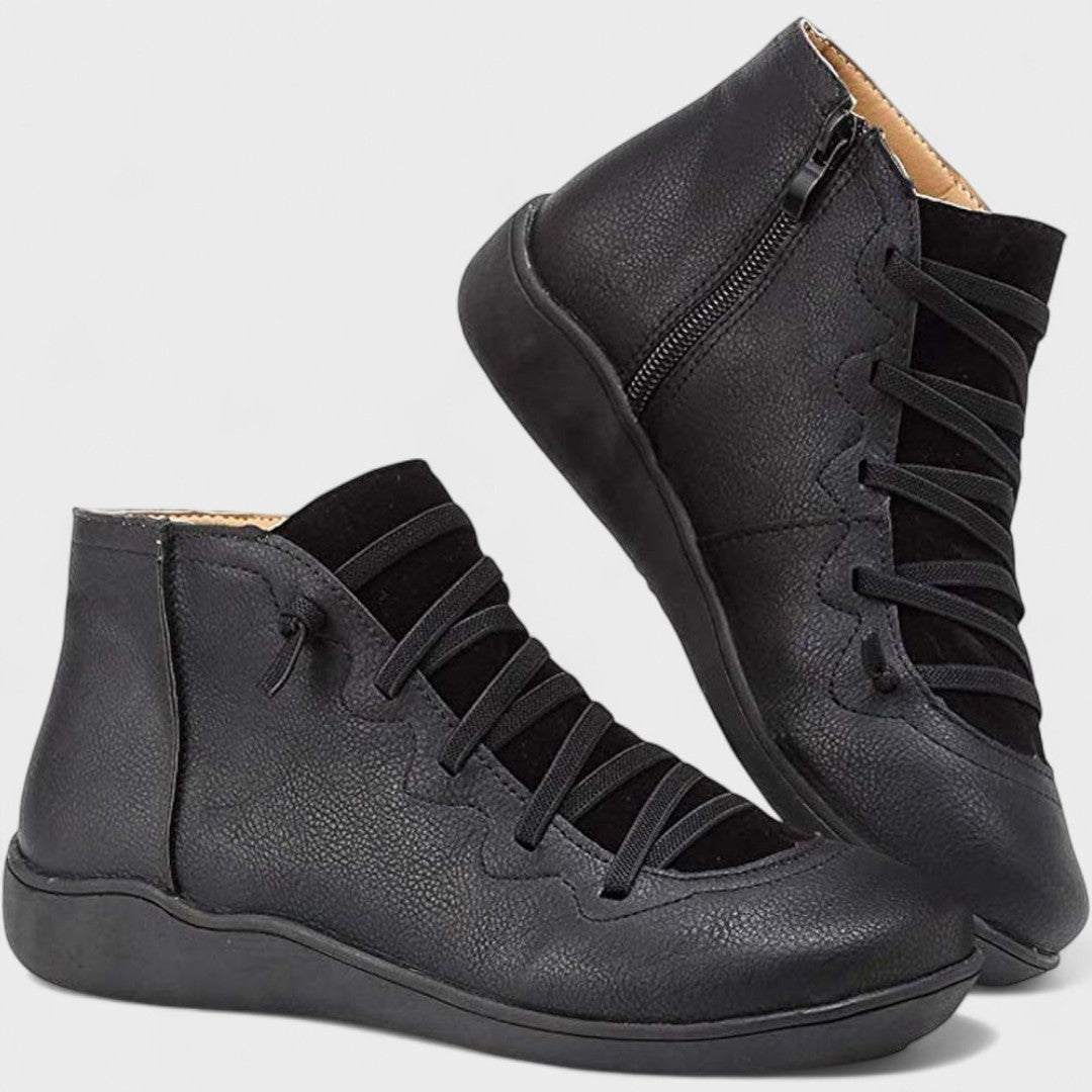 Botines mujer con cordones y cremallera lateral planos 3