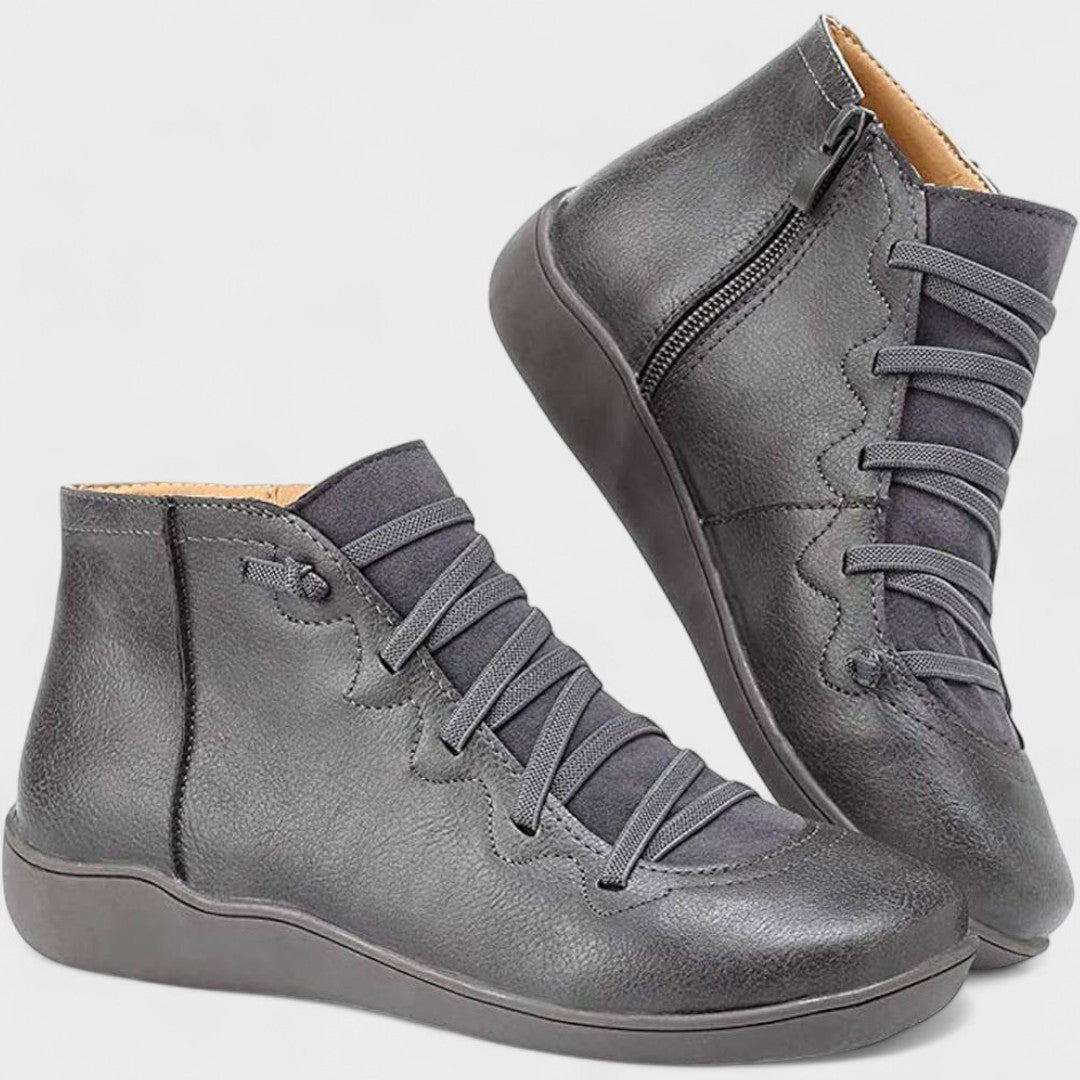 Botines mujer con cordones y cremallera lateral planos 4