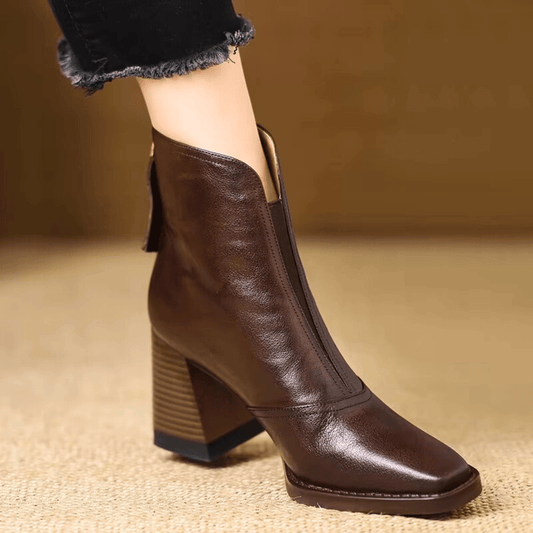 Botines mujer de tacón ancho con punta cuadrada 1