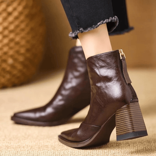Botines mujer de tacón ancho con punta cuadrada 3