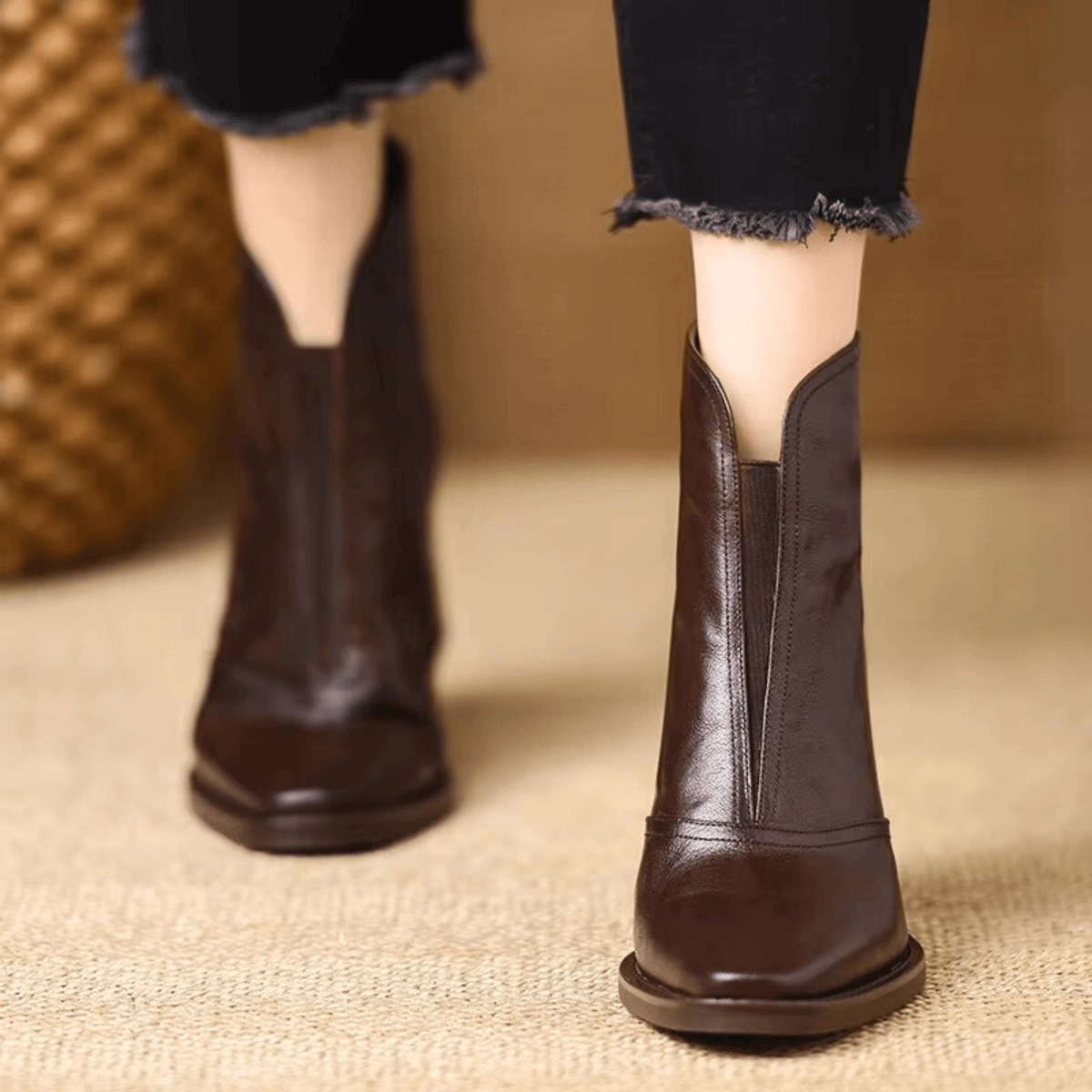 Botines mujer de tacón ancho con punta cuadrada 4