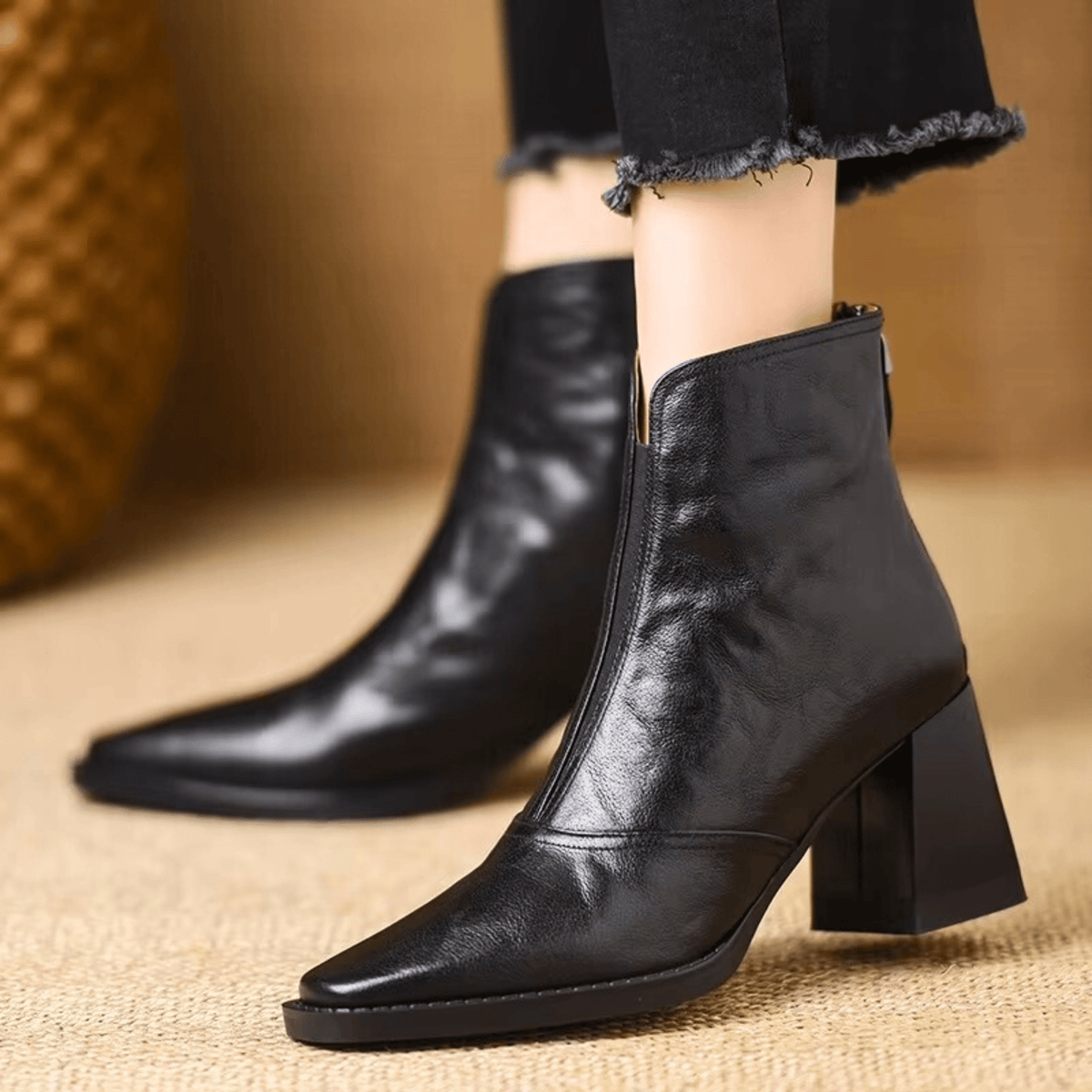 Botines mujer de tacón ancho con punta cuadrada 7