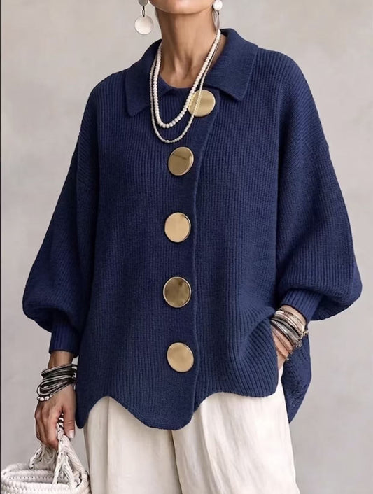 Cárdigan de mujer oversize con cuello estructurado y botones grandes 1