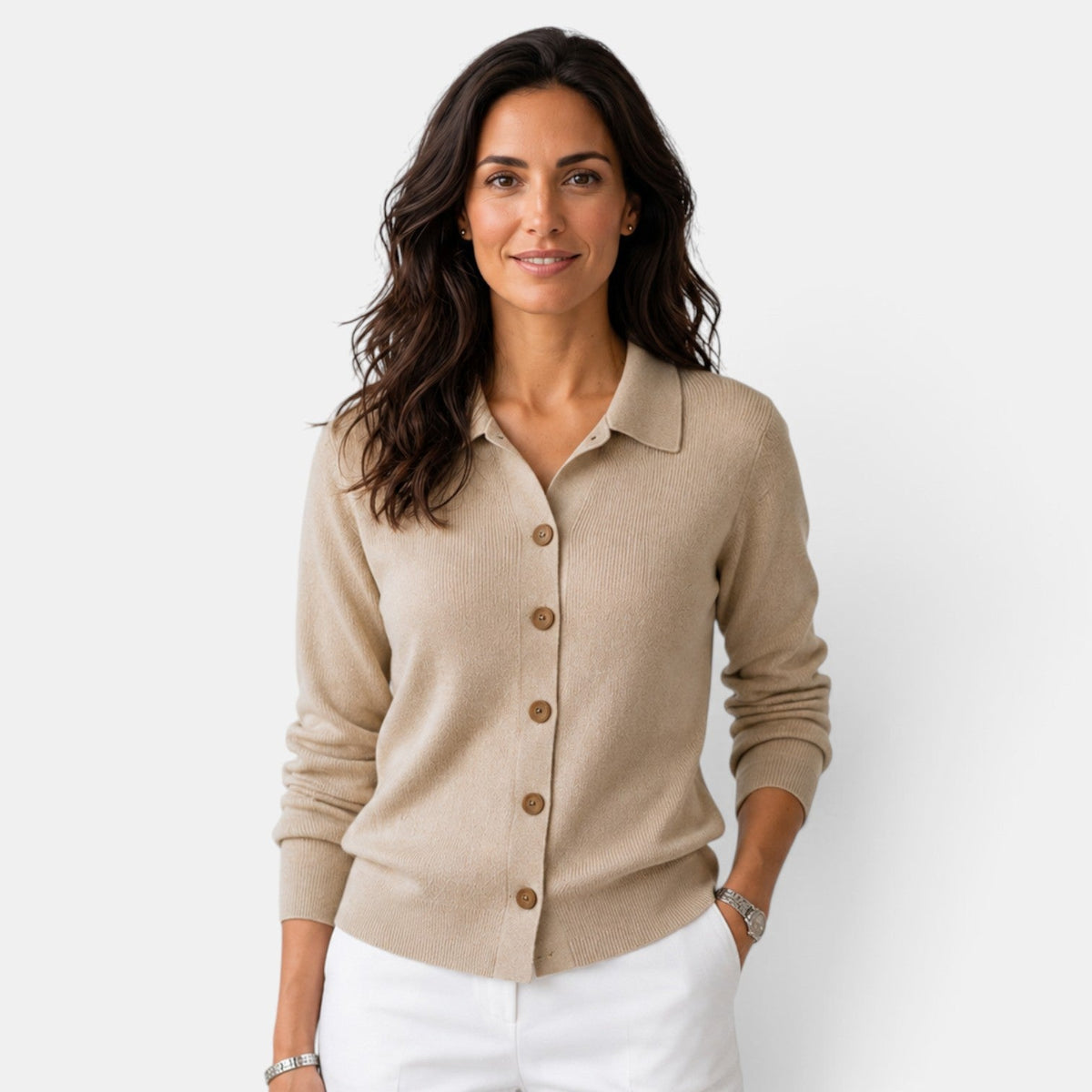 Cárdigan de punto mujer largo con botones y cuello camisero 1
