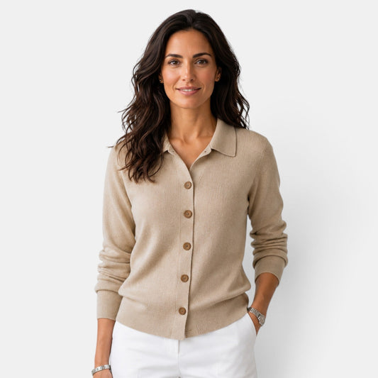 Cárdigan de punto mujer largo con botones y cuello camisero 1