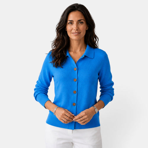 Cárdigan de punto mujer largo con botones y cuello camisero 11