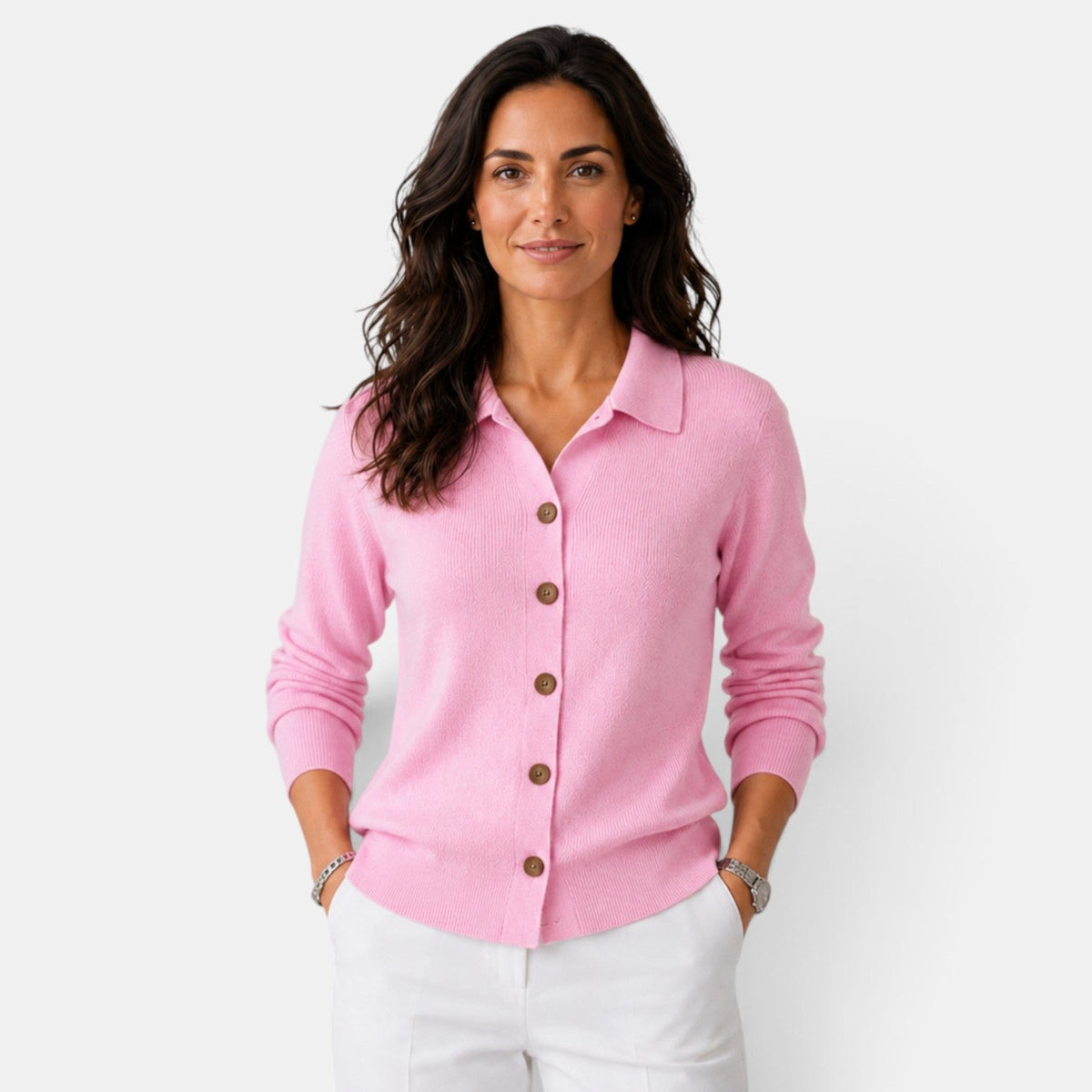 Cárdigan de punto mujer largo con botones y cuello camisero 14