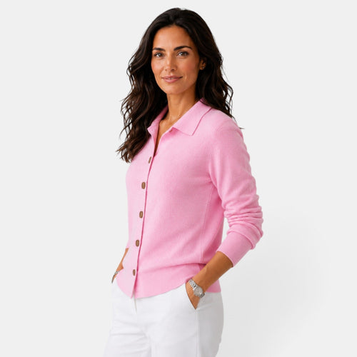 Cárdigan de punto mujer largo con botones y cuello camisero 15