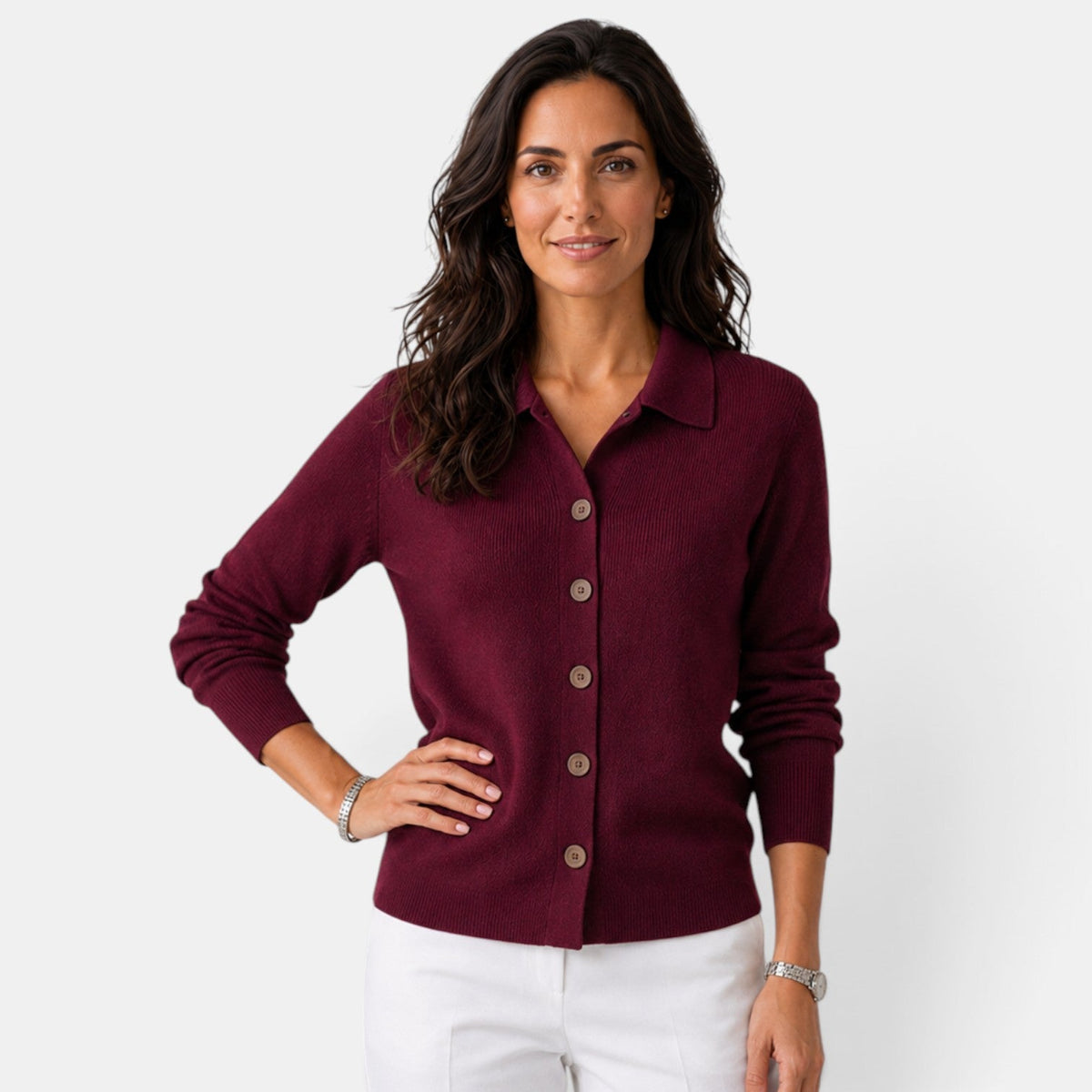 Cárdigan de punto mujer largo con botones y cuello camisero 8