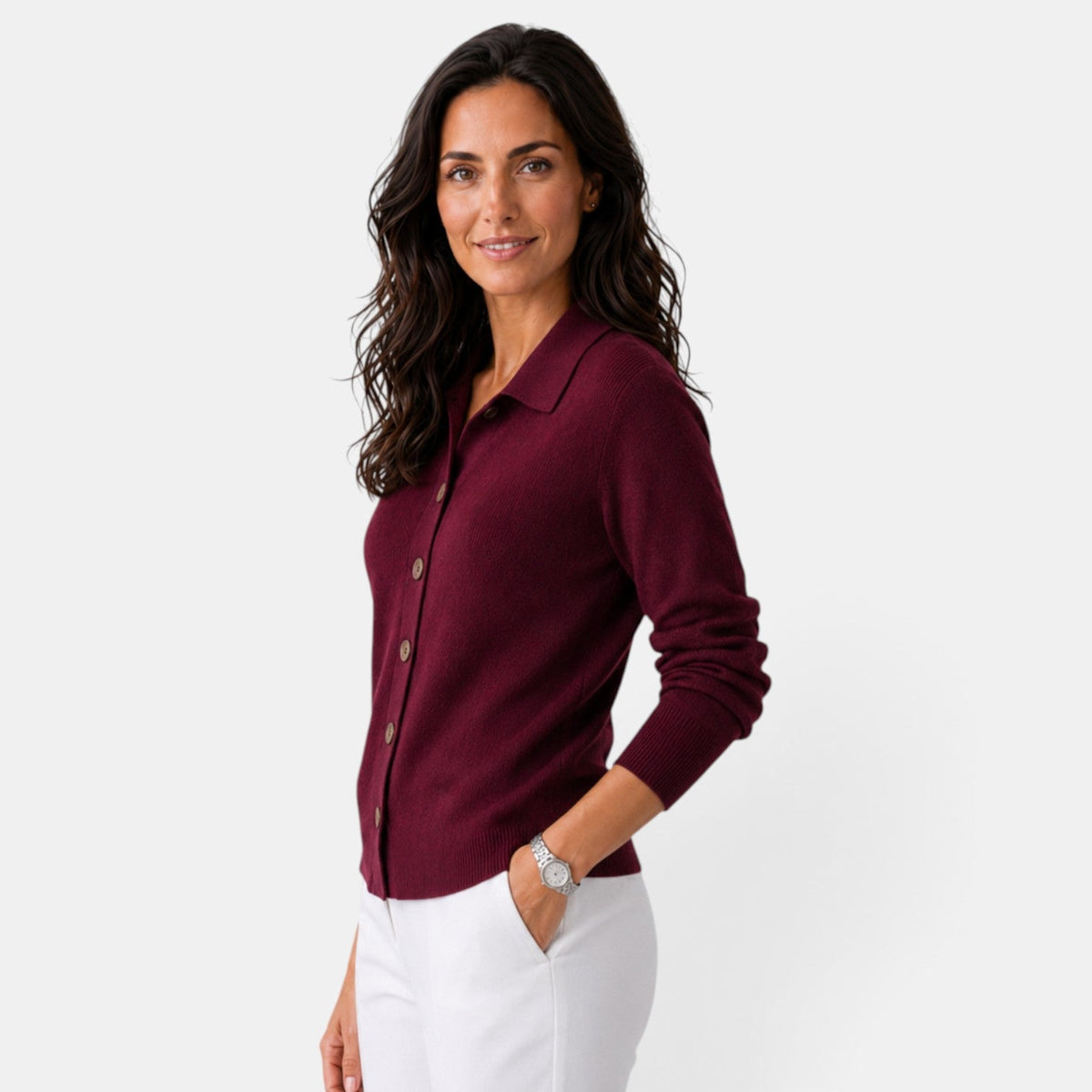 Cárdigan de punto mujer largo con botones y cuello camisero 9