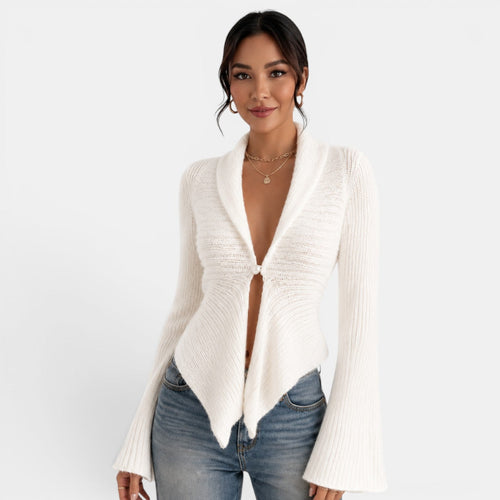 Cárdigan de punto para mujer con cuello chal y manga acampanada 1