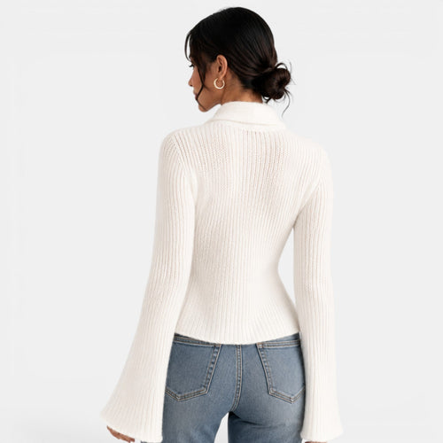 Cárdigan de punto para mujer con cuello chal y manga acampanada 3