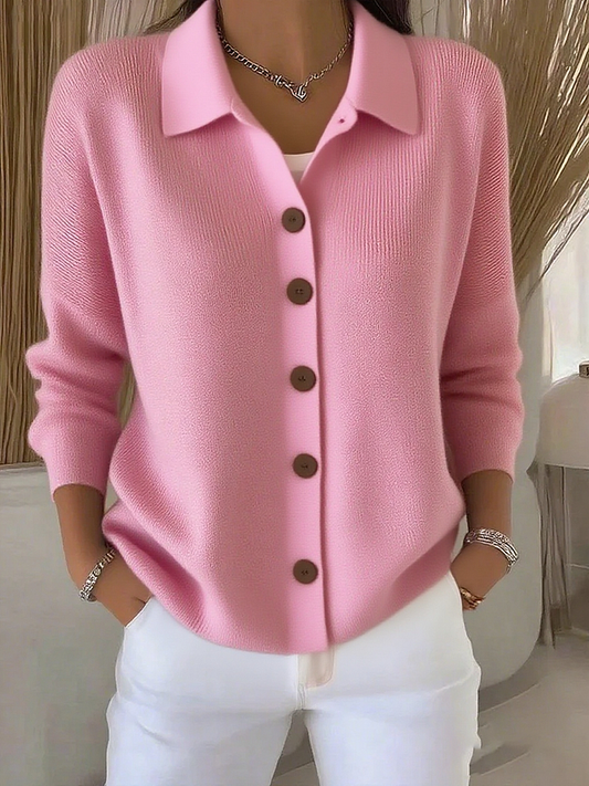 Cárdigan de punto para mujer con cuello tipo polo y botones 2