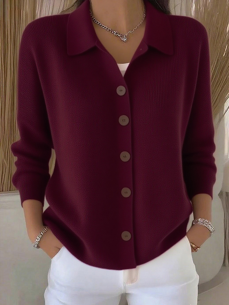 Cárdigan de punto para mujer con cuello tipo polo y botones 4