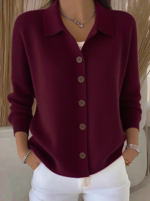 Cárdigan de punto para mujer con cuello tipo polo y botones 4