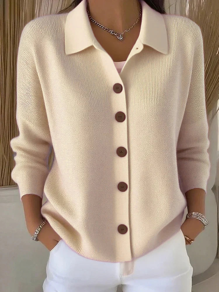 Cárdigan de punto para mujer con cuello tipo polo y botones 5