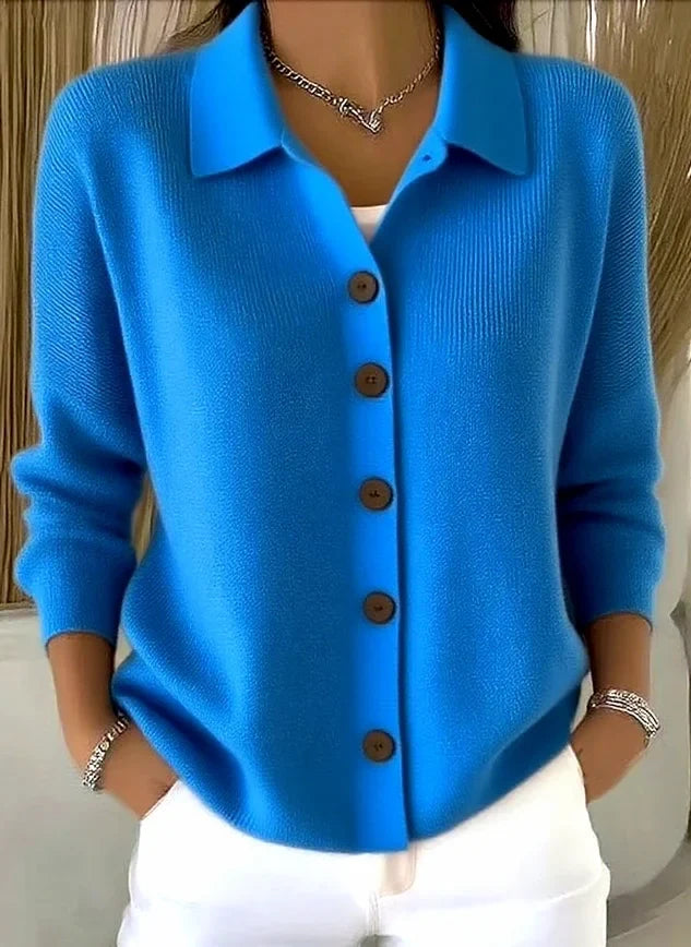 Cárdigan de punto para mujer con cuello tipo polo y botones 6