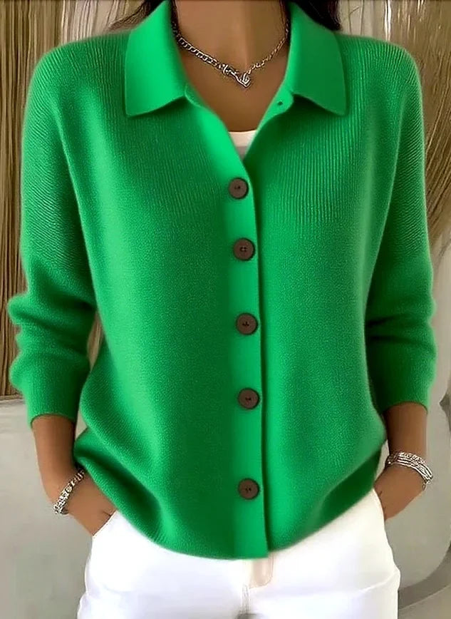 Cárdigan de punto para mujer con cuello tipo polo y botones 7