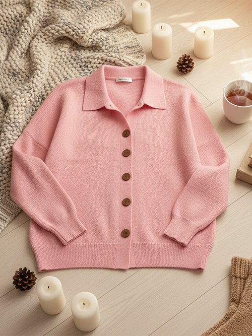 Cárdigan de punto para mujer con cuello tipo polo y botones 8