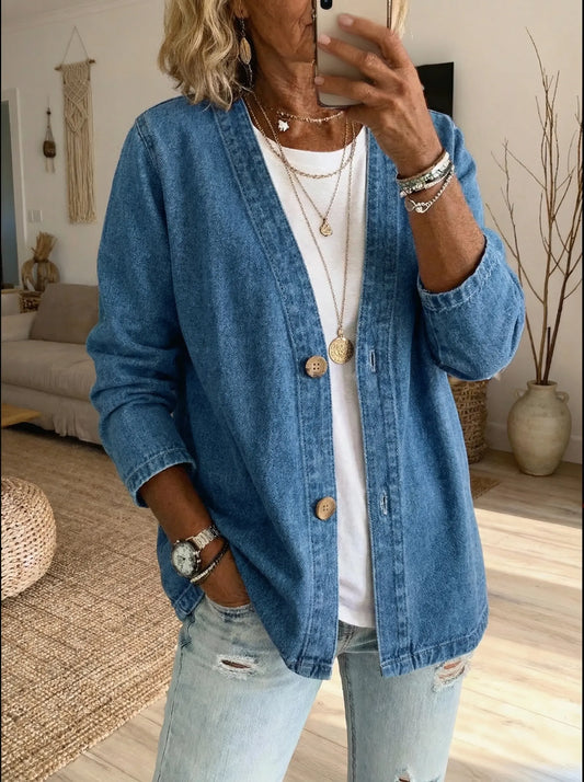 Cárdigan mujer de mezclilla con botones y corte relajado 2