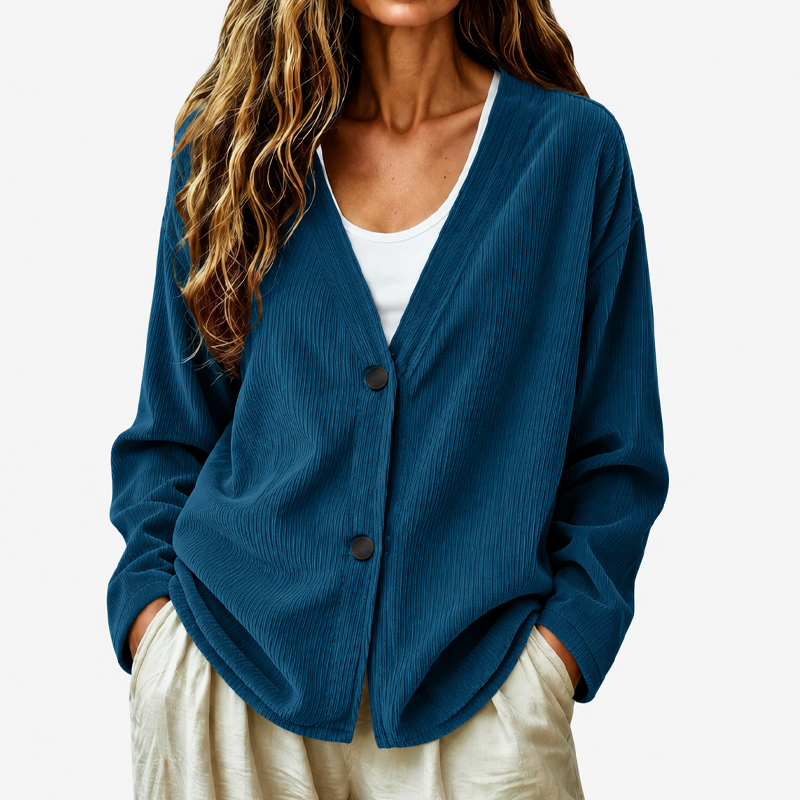 Cárdigan mujer de punto canalé con cuello en V y botones 11