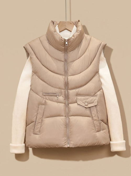 Chaleco acolchado mujer con cuello alto y bolsillos 3