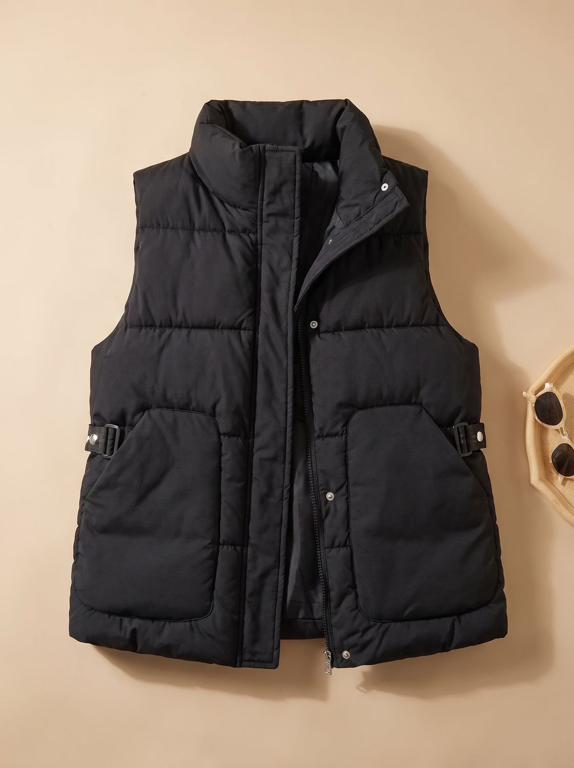 Chaleco acolchado mujer con cuello alto y hebillas laterales 3