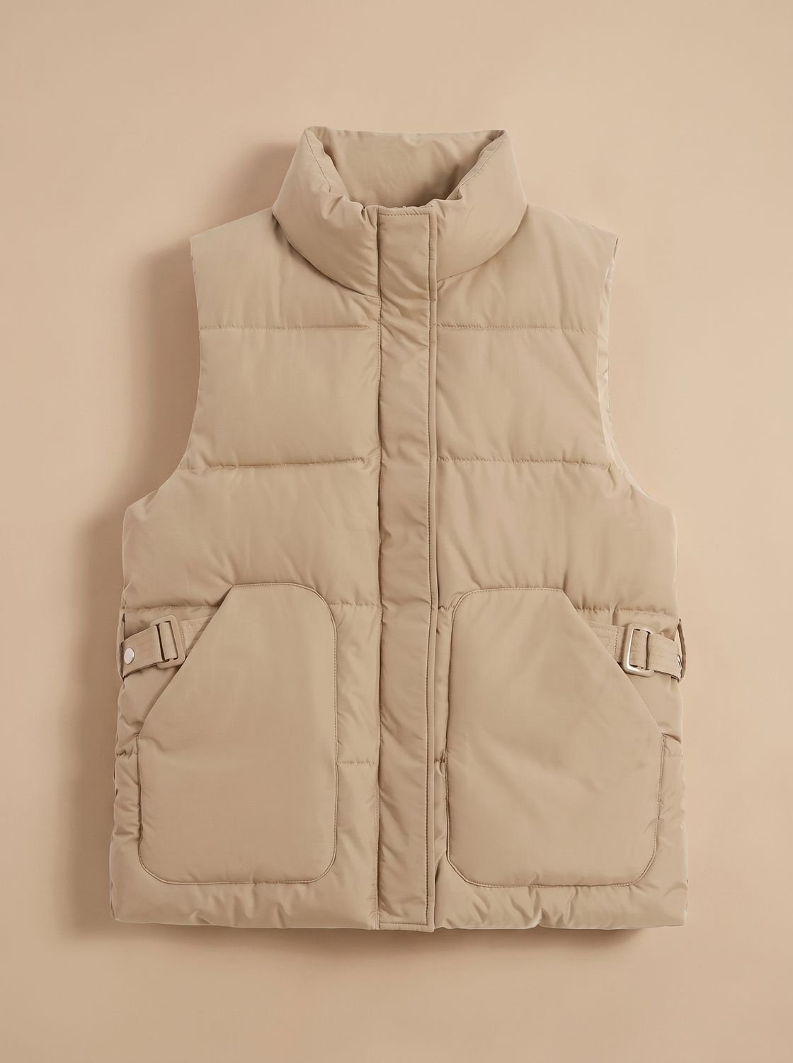 Chaleco acolchado mujer con cuello alto y hebillas laterales 4