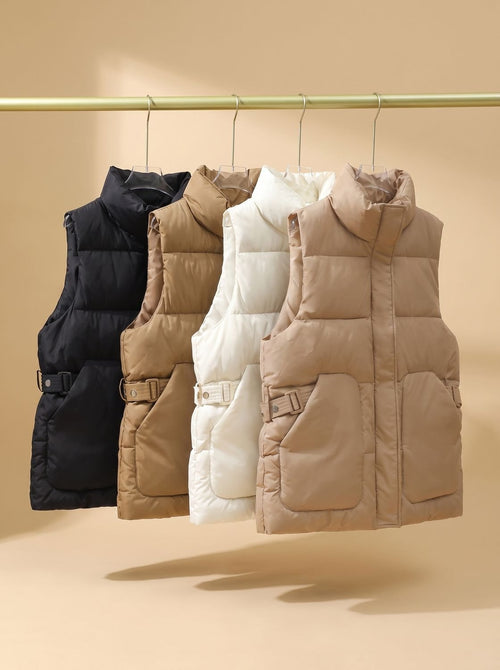Chaleco acolchado mujer con cuello alto y hebillas laterales 5