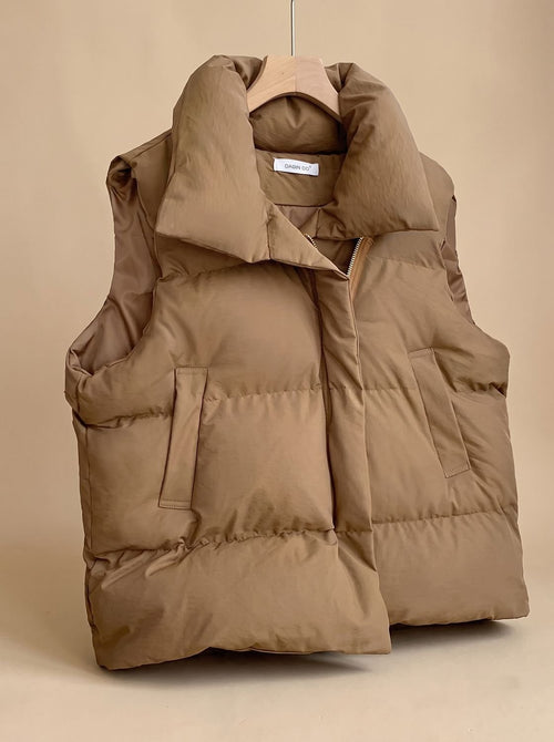 Chaleco acolchado mujer con cuello chal y cremallera doble 4