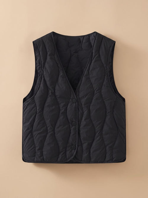 Chaleco acolchado mujer con cuello en V y botones 2
