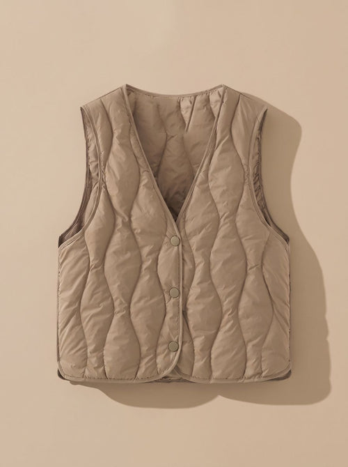 Chaleco acolchado mujer con cuello en V y botones 3