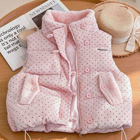 Chaleco acolchado mujer de lunares con cuello alto y botones 2